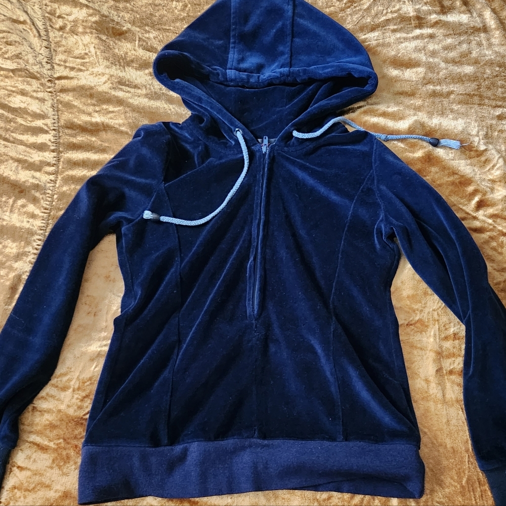 Blue Vintage Velour Pullover Hoodie